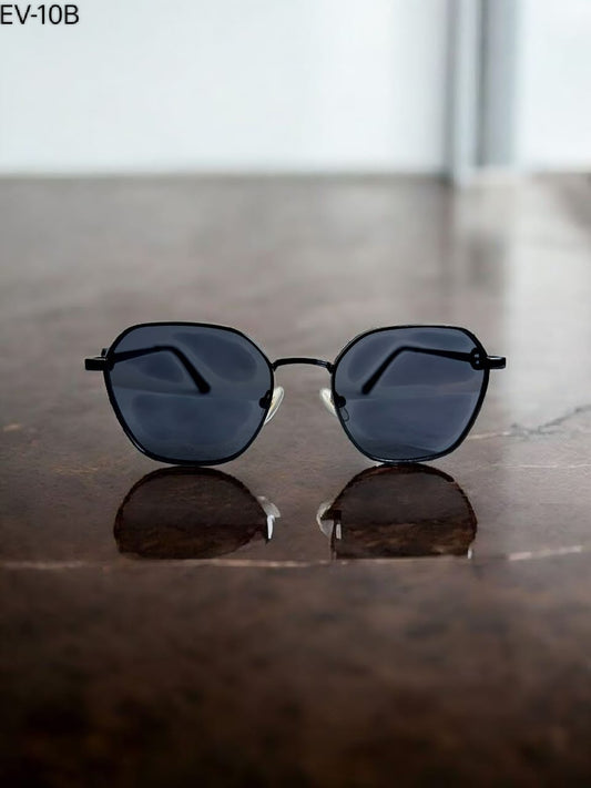 Hexagonal Black Sunglasses with UV Protection